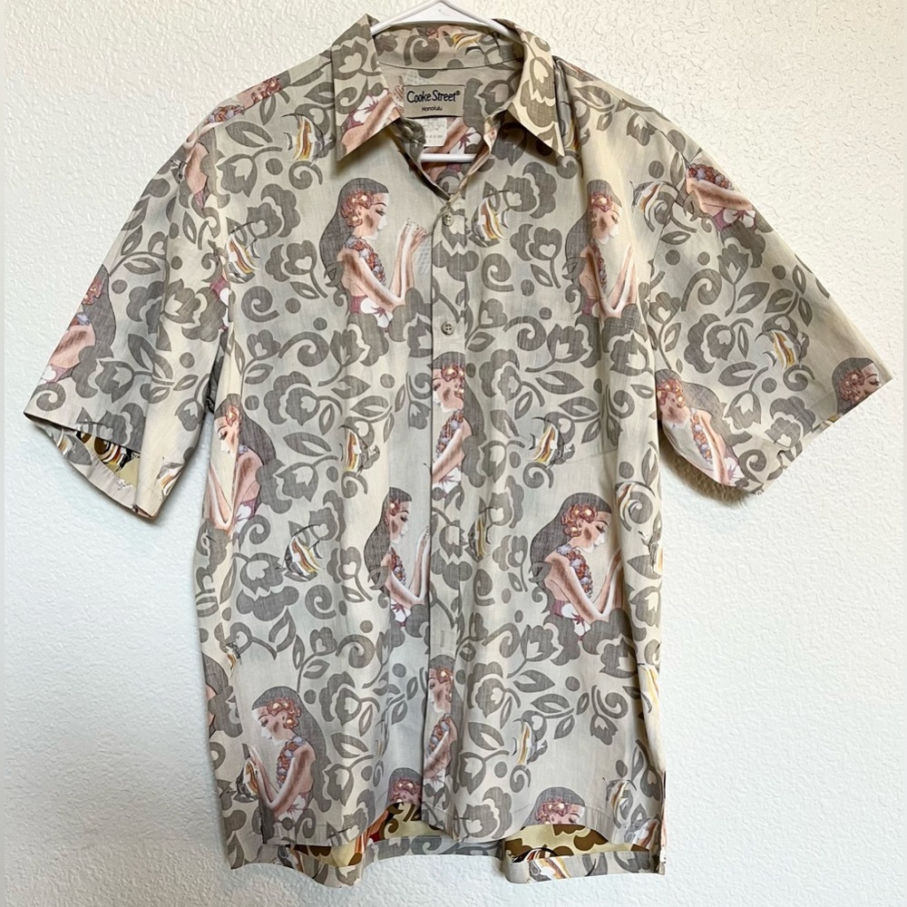 Vintage 70’s Cooke Street Hawaiian Shirt Hula Dancers Size Large EUC